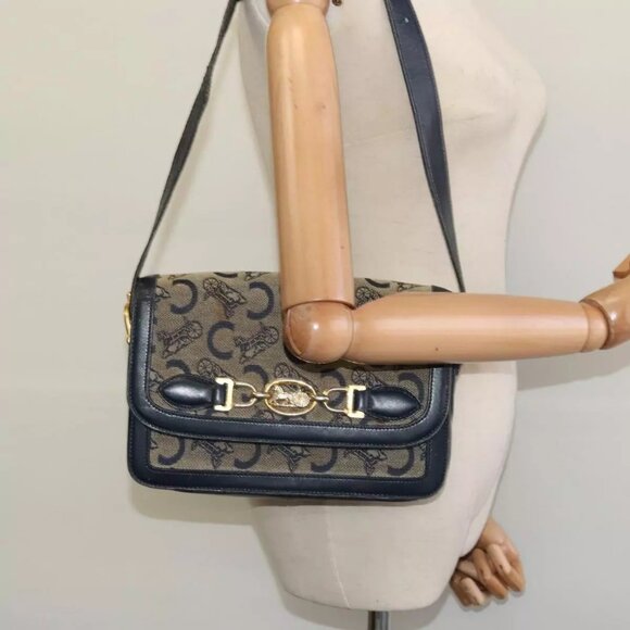 CELINE C Sulky Shoulder Bag Canvas Navy Auth - Picture 1 of 16
